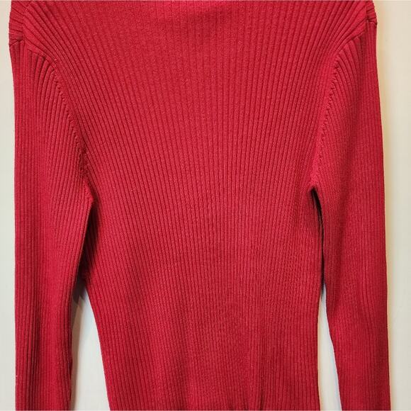 Red Ribbed Knit Sweater Crystals Zipper XL - Picture 7 of 7